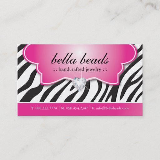Customizable Stylish Zebra Print Jeweller Business Cards