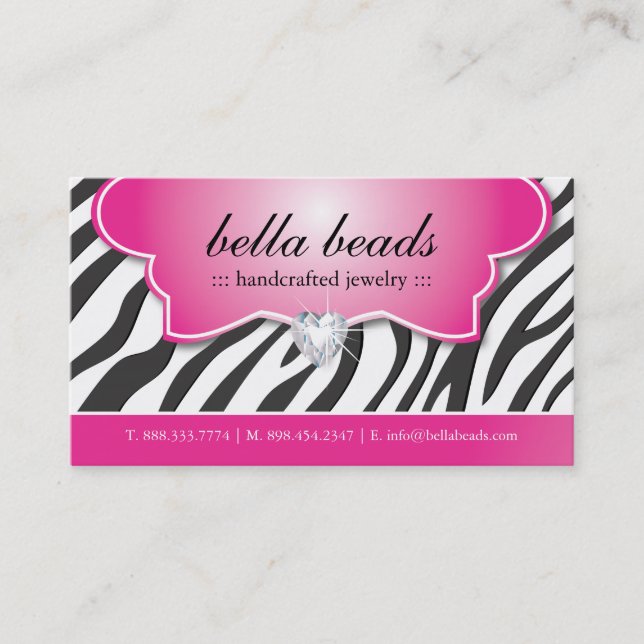 Stylish Zebra Print Jeweller Business Cards (Front)