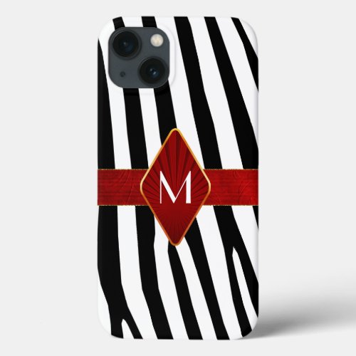 Stylish Zebra Print Monogram iPhone 13 Case