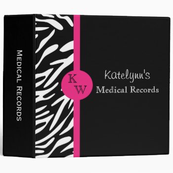 Stylish Zebra Print Monogram Medical Record Binder by stripedhope at Zazzle
