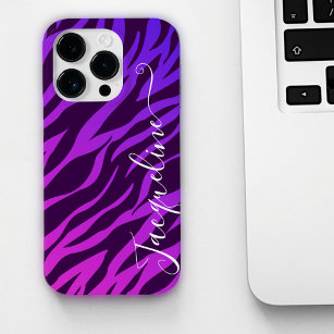 Stylish Zebra Print Ombre Purple Customized Name iPhone 12 Case