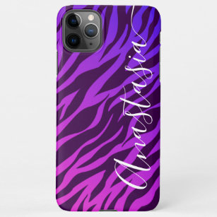 Stylish Zebra Print Ombre Purple Customized Name iPhone 11Pro Max Case