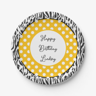 Stylish zebra stripes and dots custom party paper plates