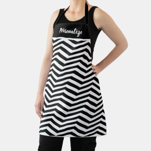 Stylish Zig Zag Chevron Black  White Stripes Apron