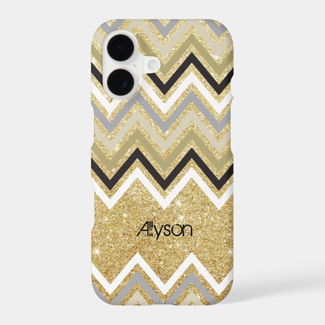 Stylish Zig Zag Chevron Pattern Faux Gold Glitter Case-Mate iPhone Case (Back)