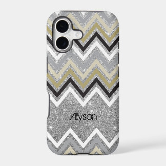 Stylish Zig Zag Chevron Pattern & Silver Glitter iPhone 17 Case