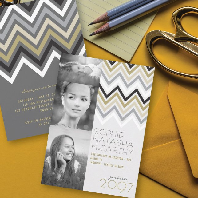 Stylish Zig Zag Chevron Stripes Graduation Party Invitation (Creator Uploaded)
