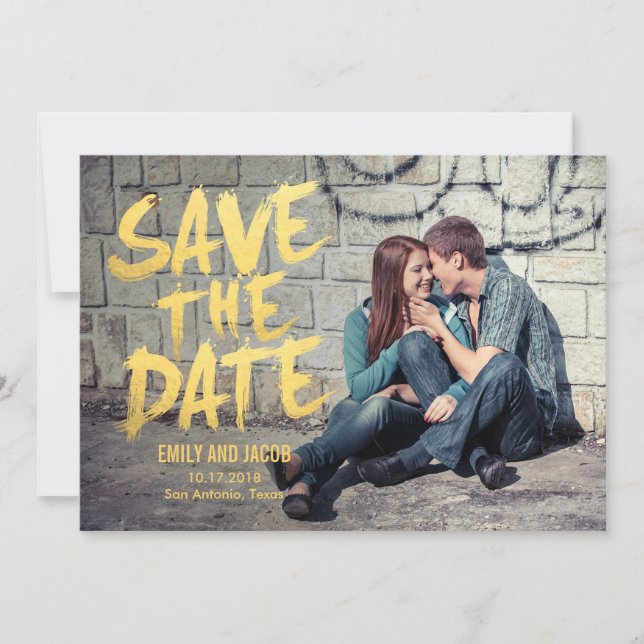 Stylishly Brushed Photo Save The Date Card (Front)