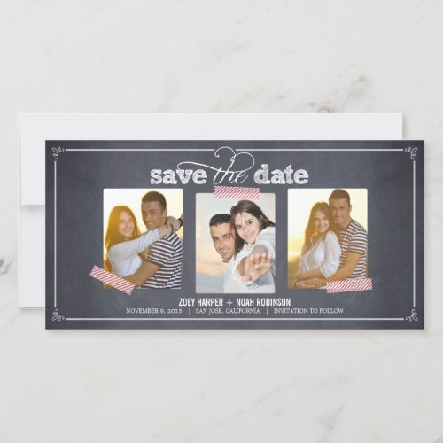 Stylishly Chalked 3 Photos Save The Date Cards