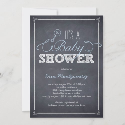 Stylishly Chalked Baby Shower Invitations - Blue