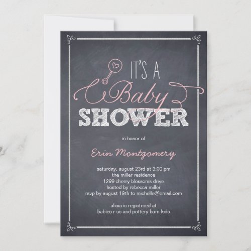 Stylishly Chalked Baby Shower Invitations - Pink
