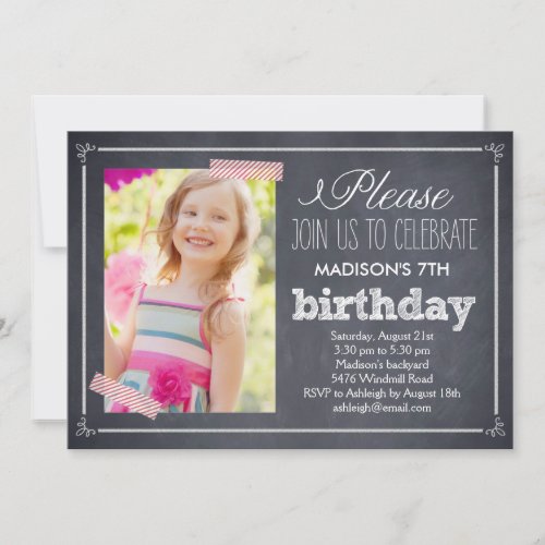 Stylishly Chalked Photo Birthday Invitation