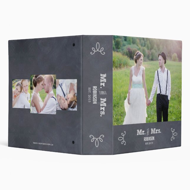 Stylishly Chalked Wedding Photo Album 3 Ring Binder (Background)