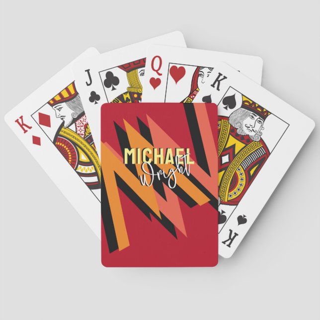 Stylishly Designed Modern Monogram Red Poker Cards (Back)