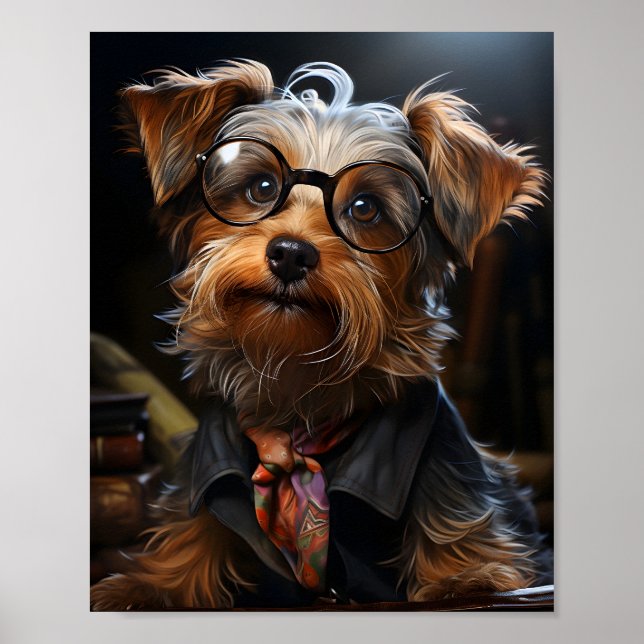 Stylishly Dressed Funny Dog ​​Wearing Glasses Dog Poster (Front)