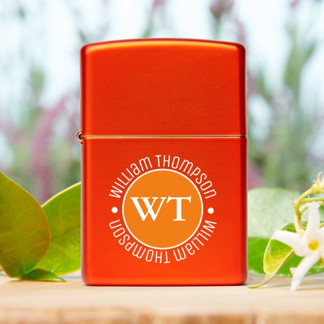 Stylishly Monogrammed Zippo Lighter with Name (On Table)