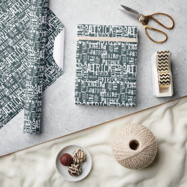 Stylishly Personalized Name Pattern Typography Wrapping Paper (Crafts)