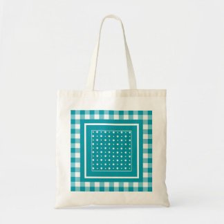 StylishTote Bag, Teal Polka Dots and Check Gingham Tote Bag