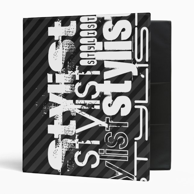 Stylist; Black & Dark Gray Stripes 3 Ring Binder (Front/Inside)