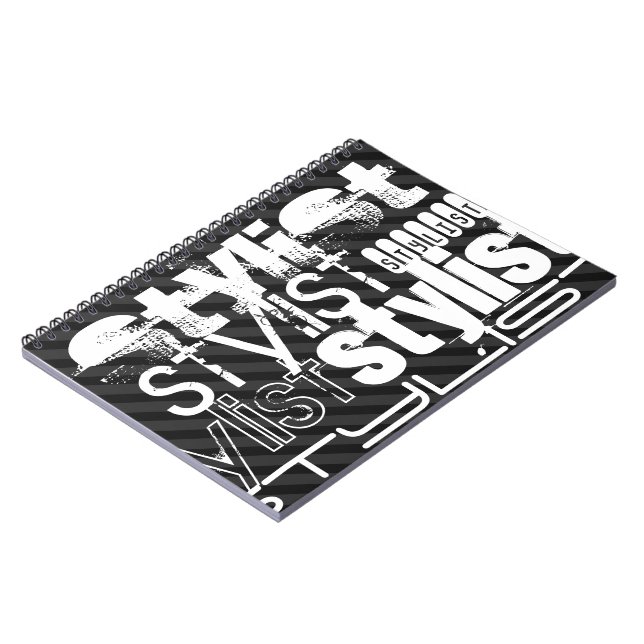 Stylist; Black & Dark Gray Stripes Notebook (Left Side)