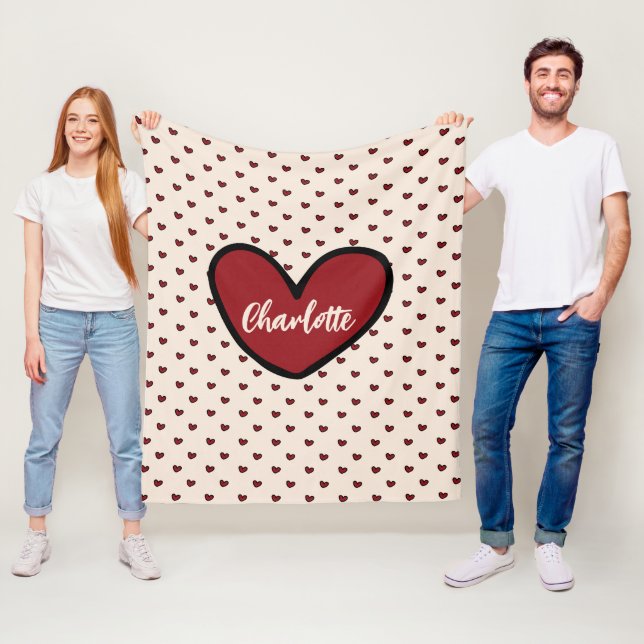 Stylist Cute Heart Pattern Monogram Personalized Fleece Blanket (In Situ)