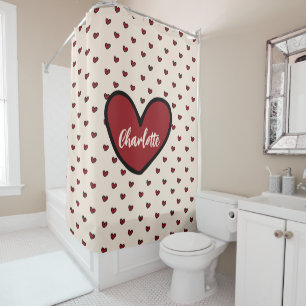 Stylist Cute Heart Pattern Monogram Personalized Shower Curtain