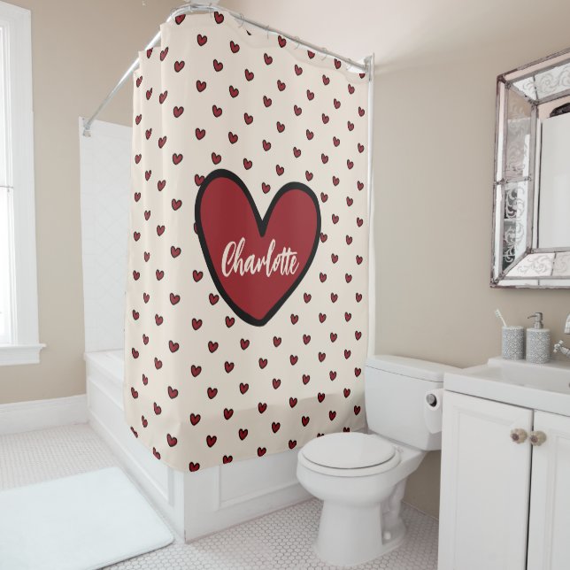 Stylist Cute Heart Pattern Monogram Personalized Shower Curtain (In Situ)