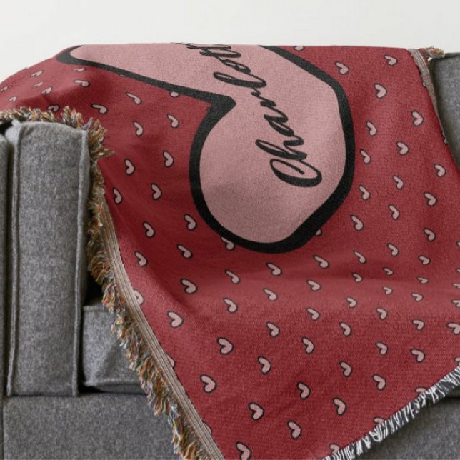Stylist Cute Heart Pattern Monogram Personalized Throw Blanket (Creator Uploaded)