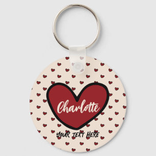 Stylist Cute Sweet Red Heart Pattern Monogram gift Keychain