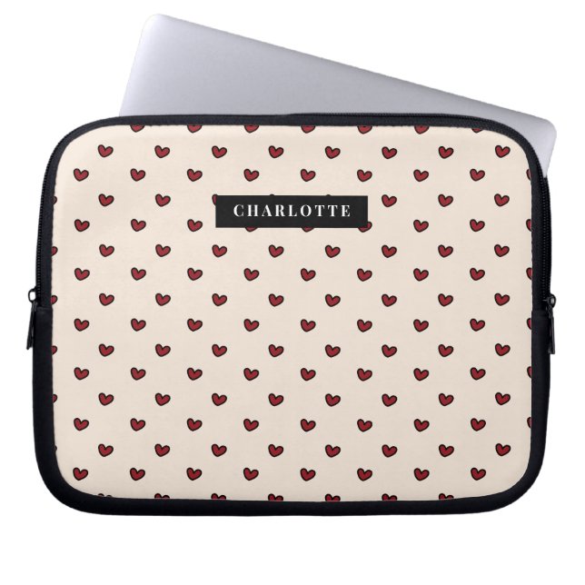 Stylist Cute Sweet Red Heart Pattern Monogram Gift Laptop Sleeve (Front)