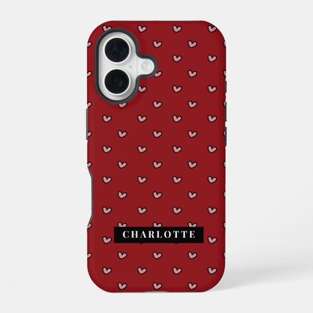 Stylist Cute Sweet Red Heart Pattern Monogram Iphone Case (Back)