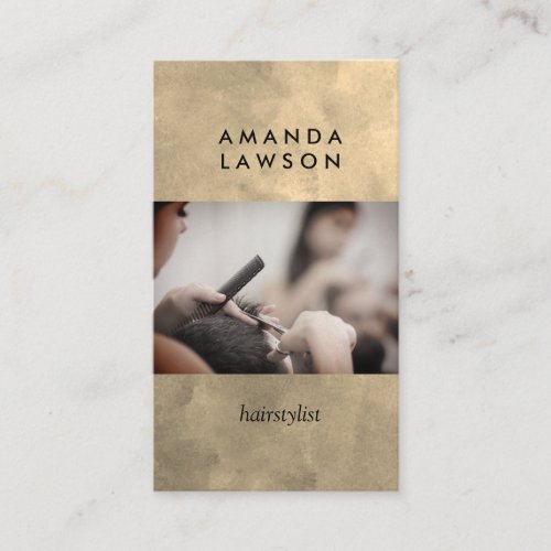 Stylist Cutting Hair  Gold Watercolor Texture Business Card