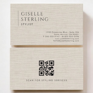 Stylist Luxury Neutral Linen QR Code Business Card