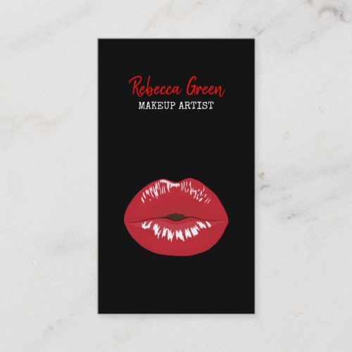 stylist makeup artist cosmetologist red lips business card