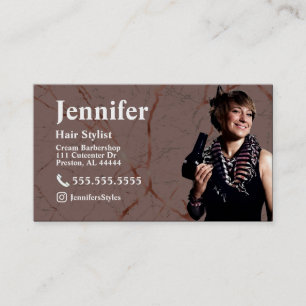 Stylist Marble Photo Business Card with QR Code