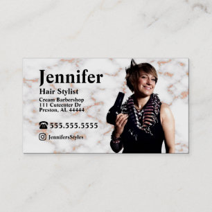 Stylist Marble Photo Business Card with QR Code