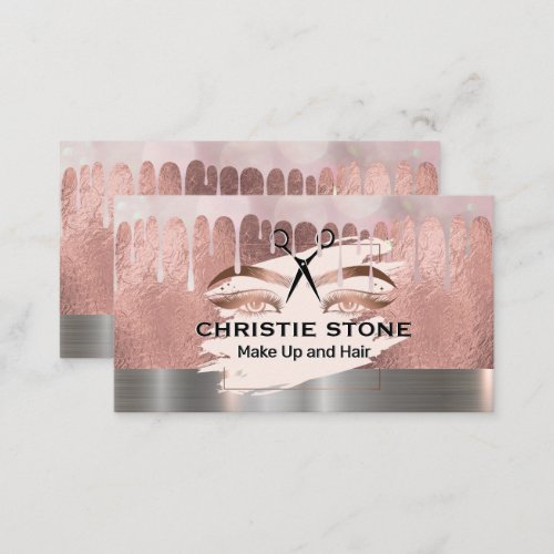 Stylist  Mua Rose Gold Foil  Bokeh Drip Business Card
