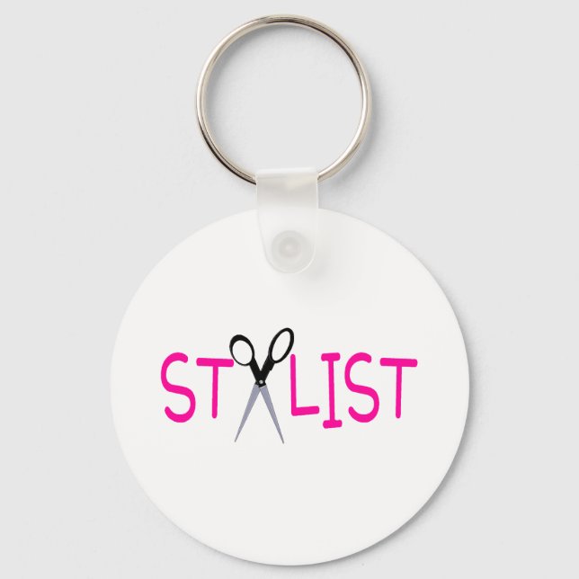Stylist Pink with Scissors Keychain (Front)