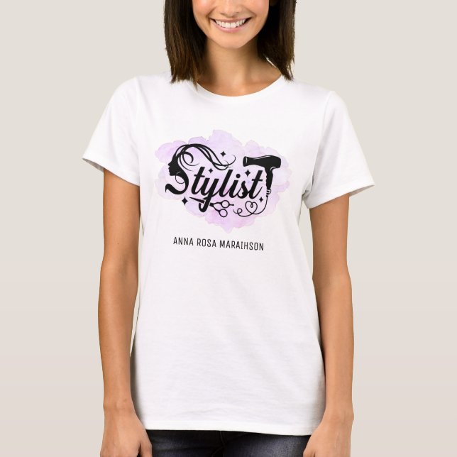 *~* STYLIST Scissors Hair Heart Pink Dryer AP6  T-Shirt (Front)