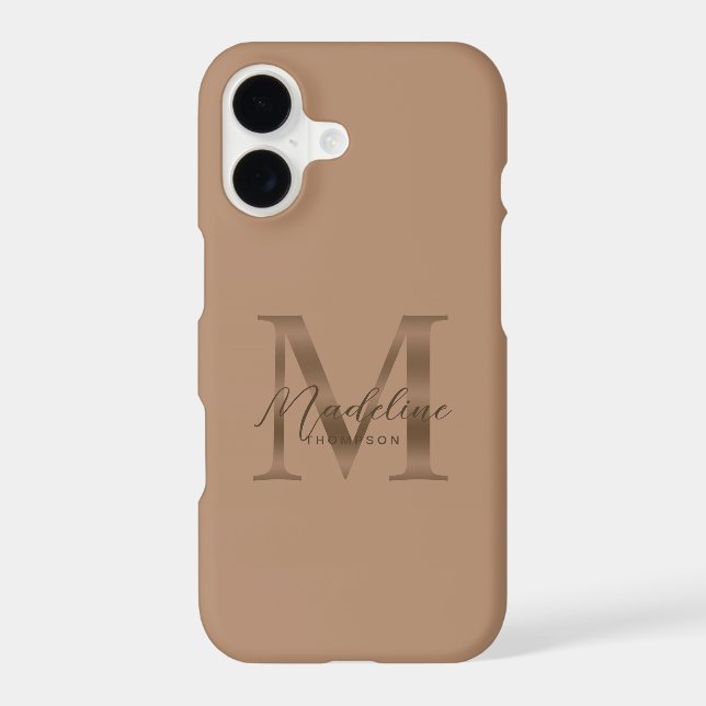 Stylist Script Metallic Taupe Gold Monogram Case-Mate iPhone Case (Back)