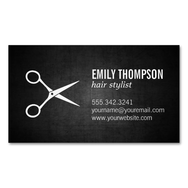Stylist | Shears | Dark Texture Background Business Card Magnet (Front)