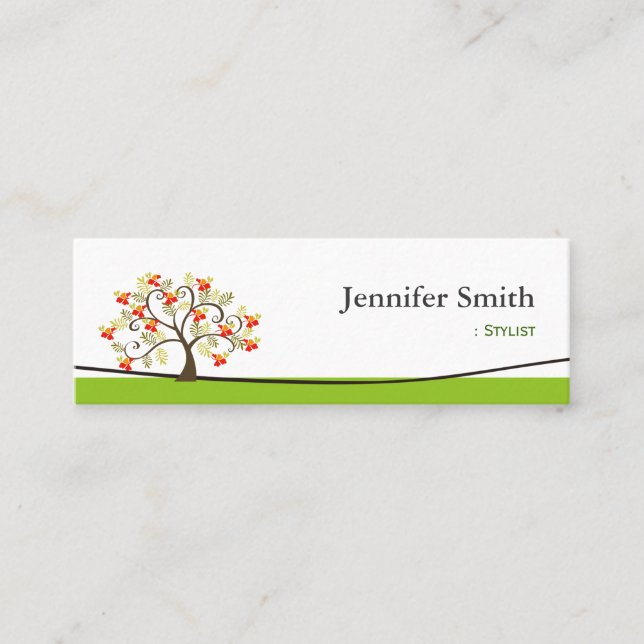 Stylist - Swirl Whimsical Tree Icon Mini Business Card (Front)