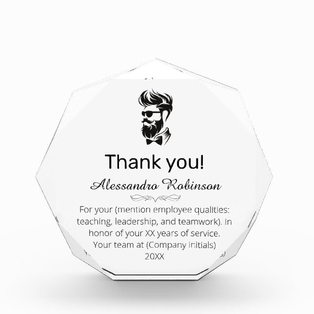 Stylist Thank you Appreciation Acrylic Award (Front)