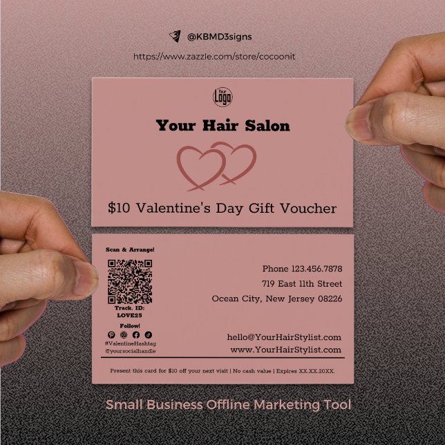 Stylist Valentine's Day Gift $10 Gift Voucher Card (Modern Hair Stylist Valentine's Day Gift Voucher Card, Small Business Marketing Tool)
