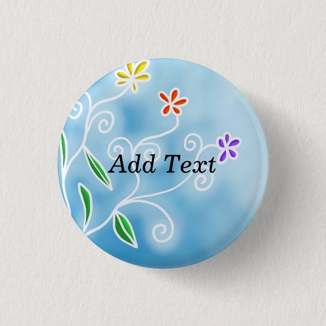 Stylistic Blue and White Floral Design, Template Pinback Button (Front)