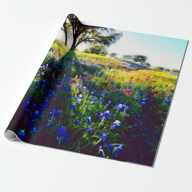 Stylistic Bluebonnet Wrapping Paper (Unrolled)