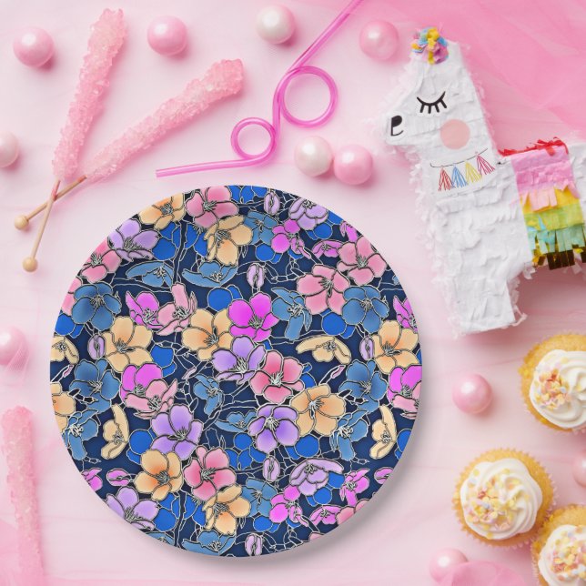 Stylistic Floral Pattern 46 Paper Plates (Party)
