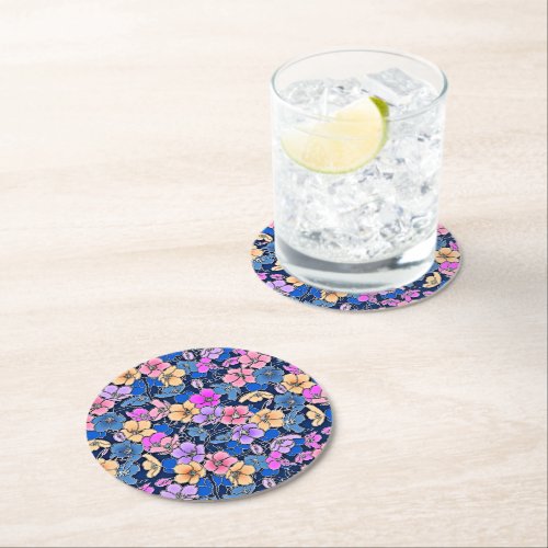 Stylistic Floral Pattern 46 Round Paper Coaster