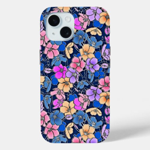Stylistic Floral Pattern iPhone 15 Case