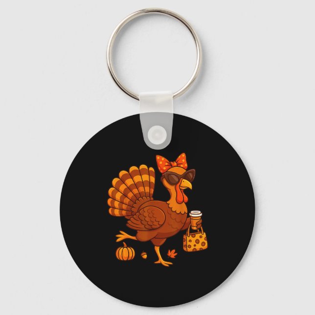 Styliurkey Fall Fashion Coffee Lover Thanksgiving  Keychain (Front)